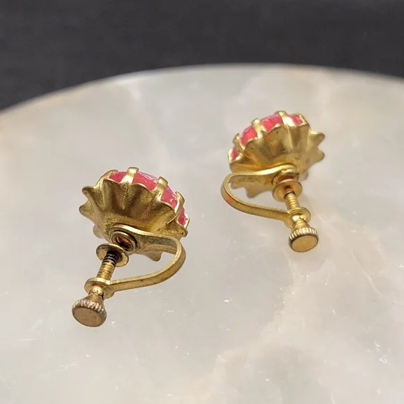 Vintage Pink Rhinestone Screwback Earrings Gold Tone - Picture 5 of 14
